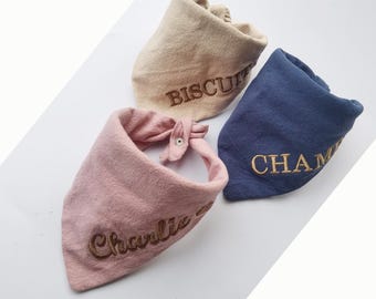 Dog Bandana Personalized, Custom Name Dog Bandana, Embroidered Cotton Pet Scarf, Puppy Bandana, Dog Gift