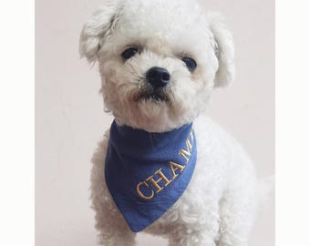 Personalized Dog Bandana, Custom Embroidered Name Cotton Pet Scarf, Cute Puppy Bandana, Dog Gift