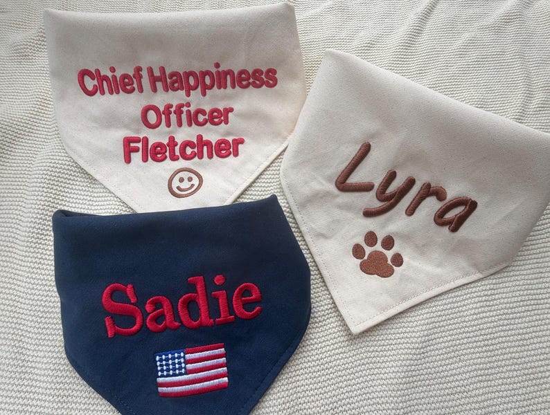 Custom Dog Bandana Personalized, Embroidered Cotton Pet Scarf, USA Team Spirit Dog Bandana, Patriotic Dog Gift image 6