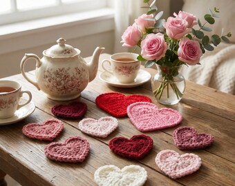 Heart Coaster Crochet Pattern, Beginner Valentine's Day Mug Rug (PDF Pattern)