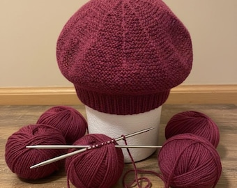 Knitted Slouchy Beret Hat Pattern, Easy Beginner Knit Beanie (PDF Download)