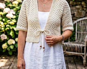 Crochet Cardigan Pattern PDF, Granny Stitch Summer Shrug, Tie Front (Beginner Friendly)