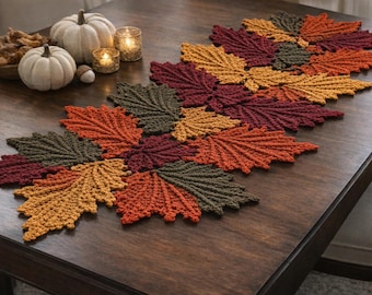 Autumn Maple Leaf Table Runner Crochet Pattern, Fall Home Decor Centerpiece, Intermediate, PDF Instant Download