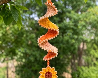 Sunny Swirl Sunflower Wind Spinner Crochet Pattern, Twirling Garden Decor Corkscrew Spiral, Easy Beginner, PDF Instant Download