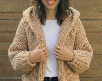 Chunky Knit Cardigan Pattern PDF, Oversized Hooded Sweater, Beginner Knitting Pattern, Cozy Winter Jacket