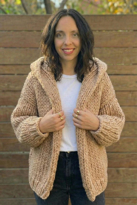 Chunky Knit Cardigan Pattern PDF, Oversized Hooded Sweater, Beginner Knitting Pattern, Cozy Winter Jacket
