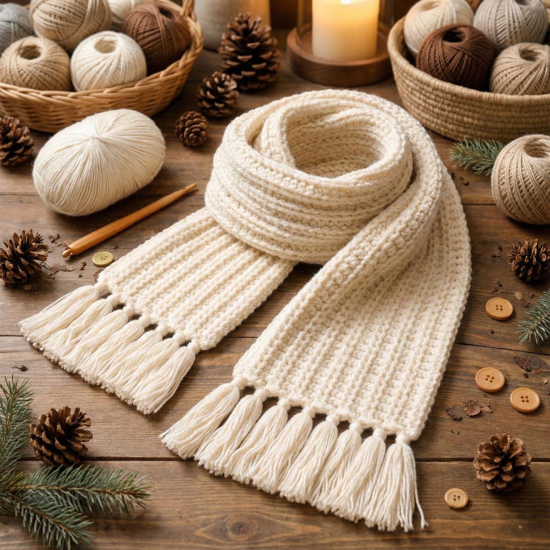 Beginner Ribbed Crochet Scarf Pattern PDF, Easy Textured Winter Scarf ...