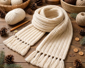 Beginner Ribbed Crochet Scarf Pattern PDF, Easy Textured Winter Scarf, Step-by-Step Digital Tutorial