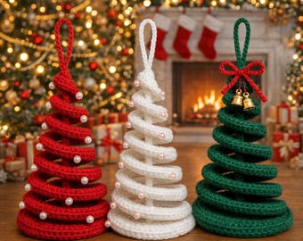 Crochet Corkscrew Christmas Tree Ornament Pattern, No-Sew Spiral, Beginner Friendly (PDF Download)