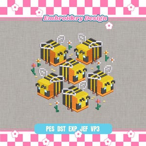 Embroidered Bee Pixel Art Bumblebee, Retro Gamer Hoodie, Save The Bees Crewneck