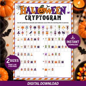 Gioco di crittogrammi di Halloween stampabile / Puzzle di Halloween per rompere i codici / Scheda di lavoro di Halloween / Puzzle di parole spettrali / Attività per bambini in classe