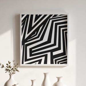 Abstrakte geometrische Linie Kunst, optische Täuschung, Wanddekoration, minimalistische schwarze & weiße Linien (Digitaler Download)