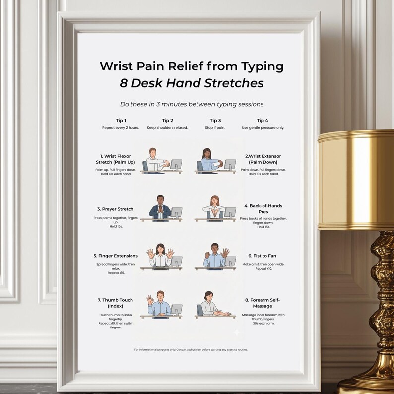 Sitting Stiffness Relief Desk Poster 8 Seated Chair Stretches for Hips ...