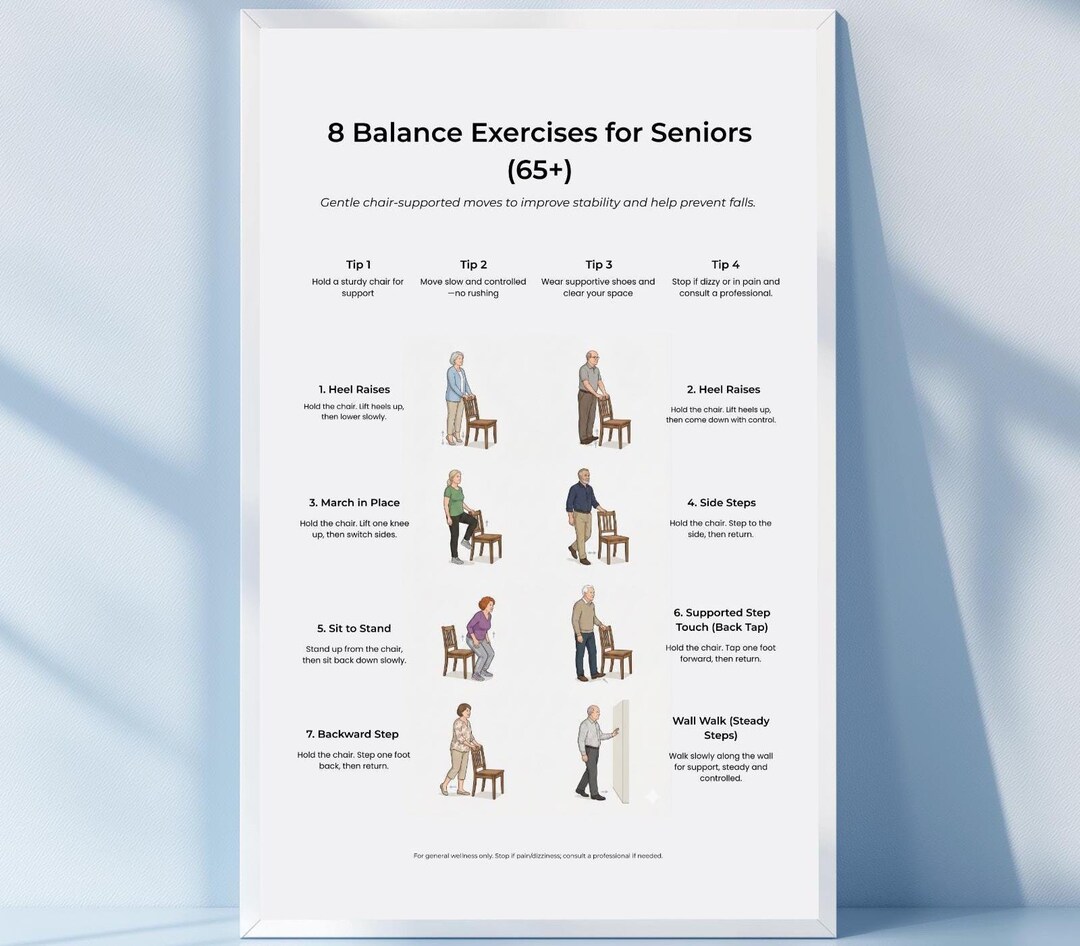 8 Balance Exercises for Seniors 65+ Chair Support Fall Prevention ...