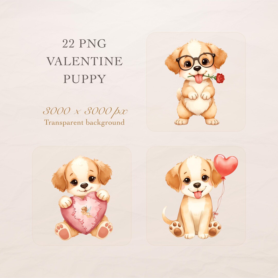 Cute Puppy Watercolor Clipart — Adorable Dog Graphics for Puppy Shower ...