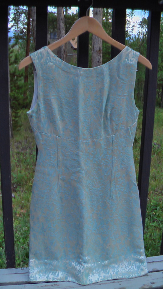 Vintage Mid Century Dress Blue Dress Brochade Dres