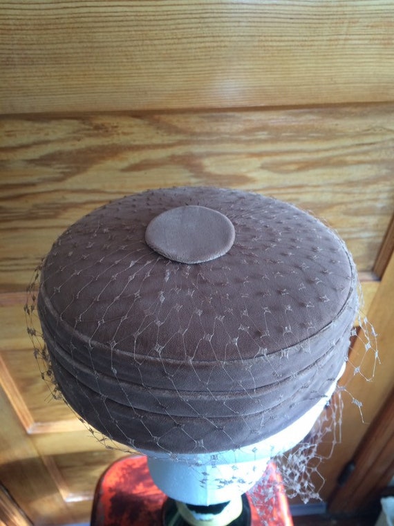 Vintage Brown Velvet Velour Pillbox Hat Cocktail … - image 6