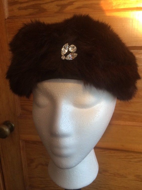 Vintage Brown Fur Hat Headband 1950s 1960s Mink F… - image 2