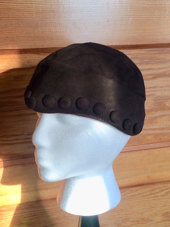 Vintage Brown Suede Hat Brown Skullcap Flapper Hat