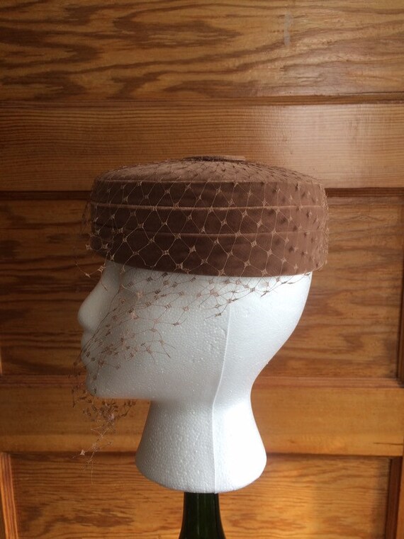 Vintage Brown Velvet Velour Pillbox Hat Cocktail … - image 2