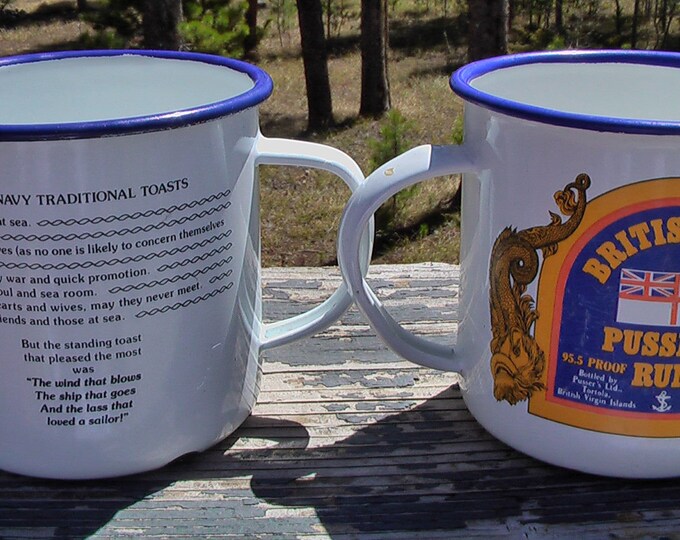 Vintage PUSSERS RUM Enamelware Cups Mugs SET of 2 Etsy