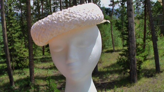 Vintage Cream Grosgrain Ribbon Cocktail Hat, Derb… - image 2