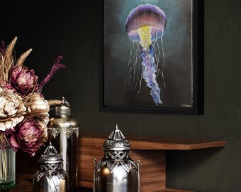 Framed Jellyfish Acrylic Painting on Stretched Canvas