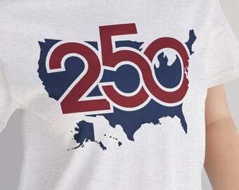 America 250 Map T-Shirt, Red White Blue Numbers Tee