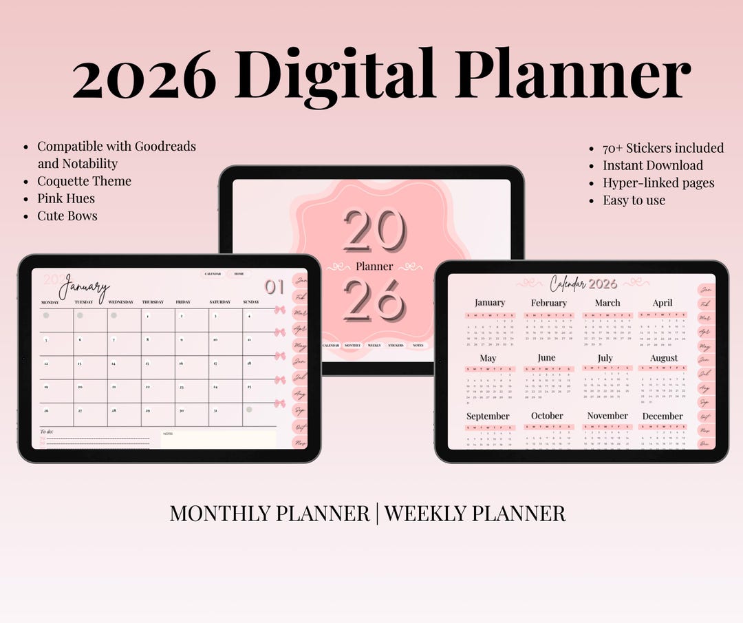 2026 Digital Planner for iPad – Pink Coquette Planner With Stickers - Etsy