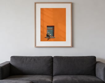 Book Lover Wall Art, Minimalist Orange Poster, Aesthetic Home Decor, Dopamine Decor, Warm Sunny Print, Bookish Gift