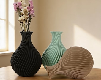 Spiral Ribbed Vase Modern Home Decor | Aesthetic Flower Vase | Boho Living Room Decor | Minimalist Vase Gift | Sculptural Bud Vase