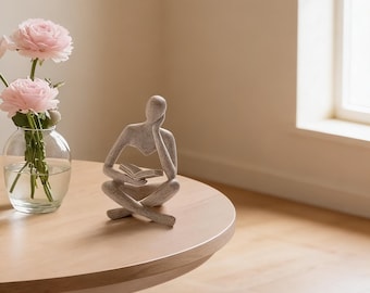 Abstract Thinker Reading Book Sculpture, Modern Nordic Desk Decor, Minimalist Bookshelf Statue, Office Home Art Ornament