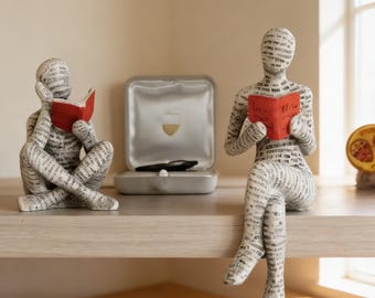 Figurine de lecture en résine, mini statue d'étagère penseur, décoration de bureau d'amateur de livres, ornement de sculpture pour coin de livre littéraire