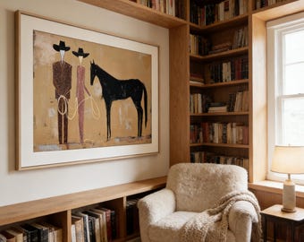 Abstract Horse Painting Print Cowboy Western Wall Art Neutral Minimalist Japandi Bohemian Decor Oversized Canvas Large Artwork