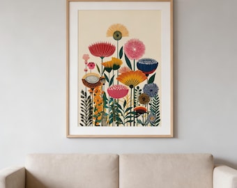 Botanical Wall Art Print, Colorful Floral Poster, Modern Flower Art, Vibrant Botanical Print, Nature Wall Decor, Garden Poster