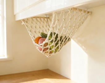 Macrame Hanging Fruit Hammock, Under Cabinet Fruit Basket Storage, Boho Kitchen Organizer, Handmade Produce Holder Decor