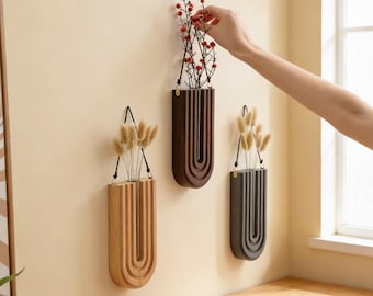 Wall Mounted Hydroponic Vase Wooden Hanging Planter Modern Minimalist Flower Holder Home Wall Decor