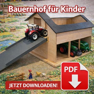 Instructions de montage pour une ferme en bois, un garage pour jouets d'enfants, instructions PDF, à faire soi-même - Version allemande