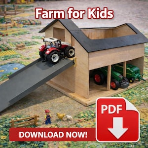 Plan de construction d'une ferme en bois (PDF) | Ferme miniature à monter soi-même | Échelle 1:16 | Téléchargement numérique (version anglaise)