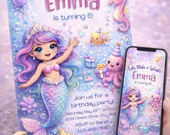 Meerjungfrau-Geburtstags-Einladung - Under the Sea Party, Telefon einladen (Digitaler Download)