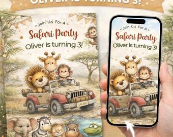 Invitación de cumpleaños de safari / Invitación a fiesta de safari en la jungla / Editable / Baby Shower / Plantilla imprimible
