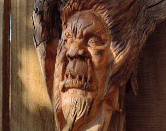 Wood Spirit Wolfman Carving by Eric Peterson New Mexico Handmade wood sculpture