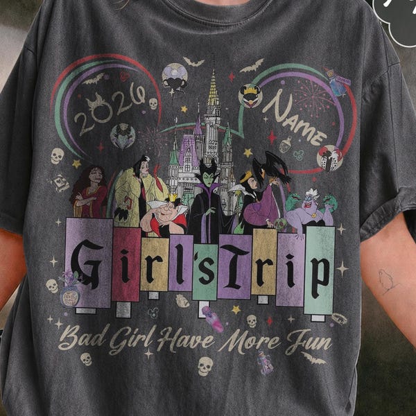 Personalized Disney Villains Halloween Shirt, Girls Trip Besties Matching Tee, Disneyland Halloween 2026 Bad Girls Costume Party Gift Shirts