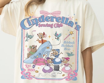 Camiseta vintage del Club de Costura de Cenicienta Comfort Colors, Camiseta de viaje familiar de la Princesa Disney Jaq Gus Gus 1950, Camiseta de viaje de Disney Bibbidi Bobbidi Boo