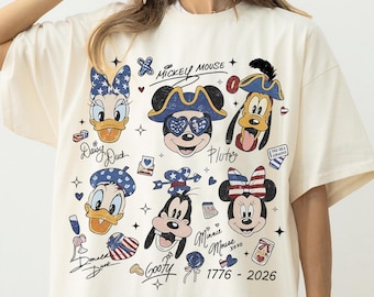 Chemise Mickey Friends 250e anniversaire de l'Amérique, t-shirt Disney 4 juillet, chemise patriotique de vacances en famille rouge blanc bleu USA, jour de l'indépendance