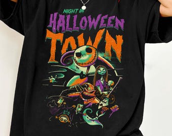 Chemise couleurs confort L'Étrange Noël de Dieu, t-shirt personnage ville d'Halloween, t-shirt fête d'Halloween Disney Jack Skellington Oogie Boogie Bash