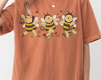 Retro Winnie The Pooh Ghost Halloween Shirt, Pooh Bee Spooky Season Tee, Cute Fall Pumpkin Comfort Colors Shirt