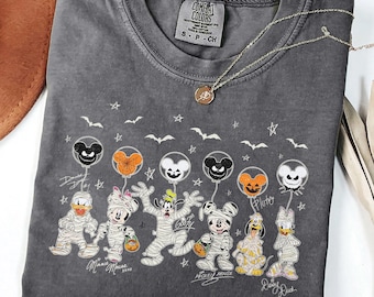 Chemise ballon Disney Halloween Mickey Friends momie, t-shirt squelette couleurs confort, fête pas si effrayante 2026, chemises assorties pour la famille Disneyland