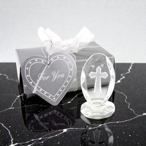 Crystal Cross Religious Ornament – Christian Home Décor – Glass Cross Keepsake Gift Boxed
