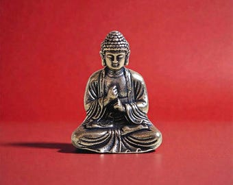 Mini Buddha Statue | Brass Buddha Figurine | Tiny Meditation Ornament | Zen Pocket Decor